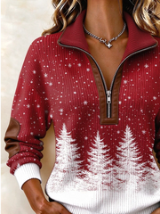 Casual Christmas Stand Collar Long Sleeve Sweatshirt