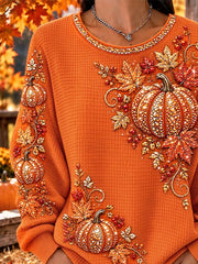 Casual Pumpkin Crew Neck Long Sleeve Sweatshirt