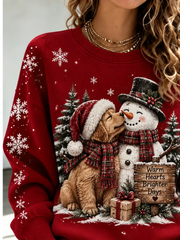 Vintage Casual Christmas Snowman Crew Neck Long Sleeve Sweatshirt