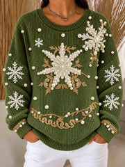 Casual Snowflake Crew Neck Long Sleeve Sweatshirt