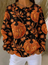 Casual Pumpkin Pattern Henley Collar Long Sleeve Sweatshirt