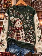 Women Cute Snowman And Christmas Tree Casual Sweatshirt