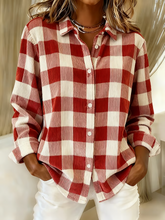 Women Plaid Casual Shirt Shirt Collar Long Sleeve Buckle Top