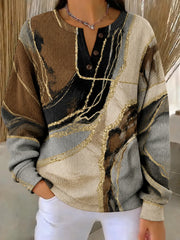 Casual Abstract Henley Collar Long Sleeve Sweatshirt