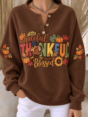 Casual Text Letters Henley Collar Long Sleeve Sweatshirt