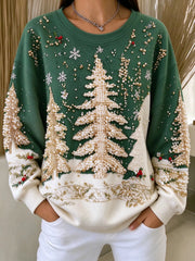 Vintage Christmas Tree Crew Neck Long Sleeve Sweatshirt