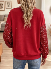 Women Sequin Merry Christmas Long Sleeve Sweatshirt
