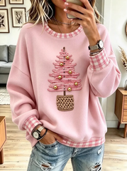 Vintage Christmas Tree Pattern Art Casual Stylish Long Sleeve Sweatshirt