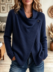 Women's Casual Asymmetrical Wrap Cowl Neck Ribbed Cardigan