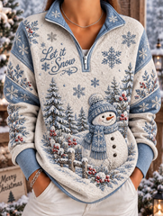 Women Christmas Snowman Art Printed Casual Sweatshirt