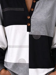 Casual Geometric Color Block Henley Collar Long Sleeve Sweatshirt