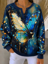 Casual Butterfly Henley Collar Long Sleeve Sweatshirt