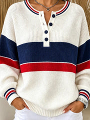 Casual Striped Color Block Henley Collar Sporty Long Sleeve Sweatshirt