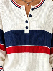 Casual Striped Color Block Henley Collar Sporty Long Sleeve Sweatshirt