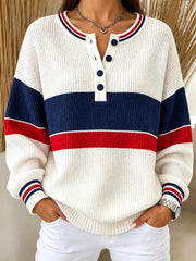 Casual Striped Color Block Henley Collar Sporty Long Sleeve Sweatshirt