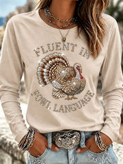 Vintage Text Letters Turkey Fun Crew Neck Long Sleeve T Shirt