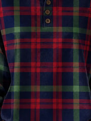 Women Vintage Timeless Geometric Henley Collar Casual Spring Fall Long Sleeve Sweatshirt