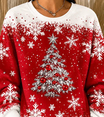 Casual Snowflake Crew Neck Long Sleeve Sweatshirt