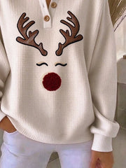 Vintage Cute Christmas Henley Collar Long Sleeve Sweatshirt