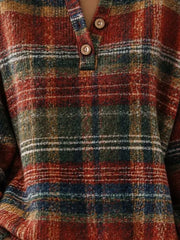 Casual Rustic Striped Henley Collar Long Sleeve Sweatshirt