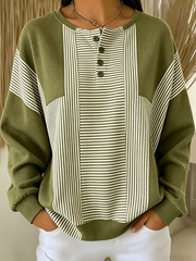 Women Vintage Striped Casual Long Sleeve Sweatshirt