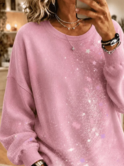 Women Star Crew Neck Printing Casual Long Sleeve Sweatshirt