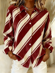 Women Christmas Contrast Stripe Long Sleeve Shirt