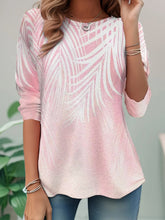 Leaf Print Crew Neck Long Sleeve Casual T-shirt