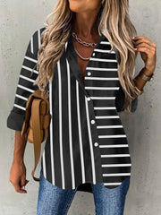Striped Shirt Collar Long Sleeve Loose Blouse