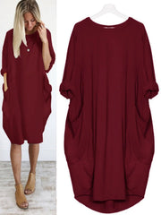 Solid Crew Neck Short Sleeve Loose Blouse