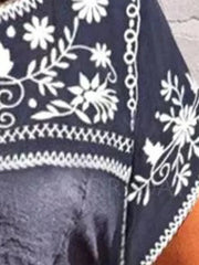 Navy Blue Ethnic Short Sleeve Crew Neck Shirt