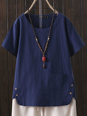 Solid Color Casual Round Neck Short Sleeves T-shirt