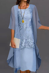 Casual Lace Two-Piece Jacket Midi Dress Set