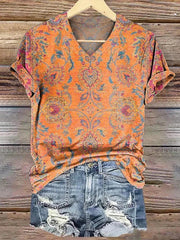 Stunning Orange V-neck Short Sleeve Tops