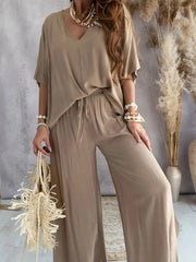 V-neck Cotton Lace Casual Suit