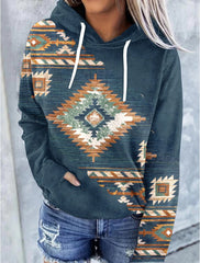 Geometric Print Hooded Long Sleeves Sweatshirt