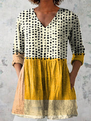 Geometric Dot Art Print V-neck 3/4 Sleeve Casual Daily Blouse