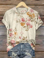 Floral Print Round Neck Short Sleeve T-Shirt