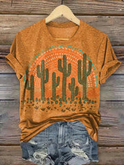 Cactus Print Round Neck Short Sleeve T-Shirt