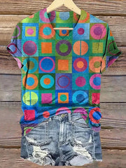 Geometric Print V-neck Short Sleeve T-Shirt