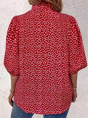 Floral Lapel 3/4 Sleeve Loose Casual Blouse