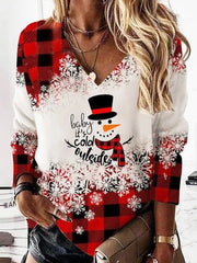Christmas Snowman V-neck Long Sleeves Sweatshirt