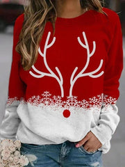 Christmas Reindeer Print O-neck Long Sleeves Sweatshirt