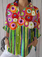 Colorful V-neck Long Sleeve Tops
