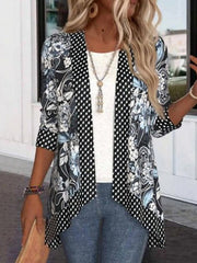 Black Casual 3/4 Sleeve Outerwear