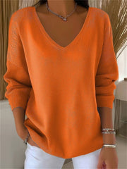 Casual Solid Color Striped V-neck Long Sleeve Tops