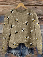 Stylish Funny Bee Art Print Round Neck Long Sleeve Casual Sweater