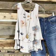Round Neck Floral Print Sleeveless Tank Top