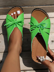 Women's Leisure Sandals Casual Bowknot Hollow out Comfy Wedge Heel Slide Toe-revealing Sandals