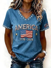 Women's Independence Day American Flag 3D Printing V Neck Short Sleeves Casual T-shirt